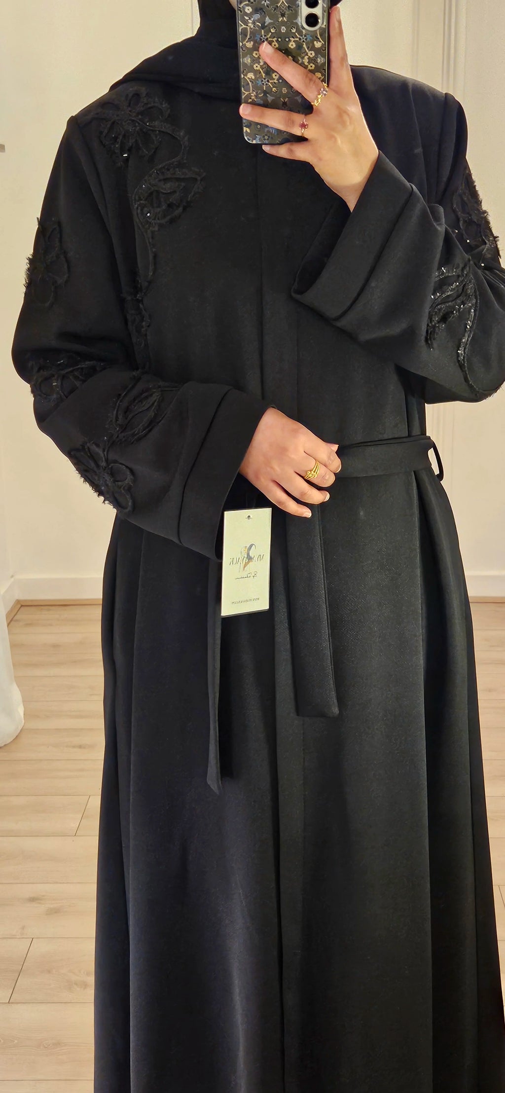 Turkish Flower Abaya in Black