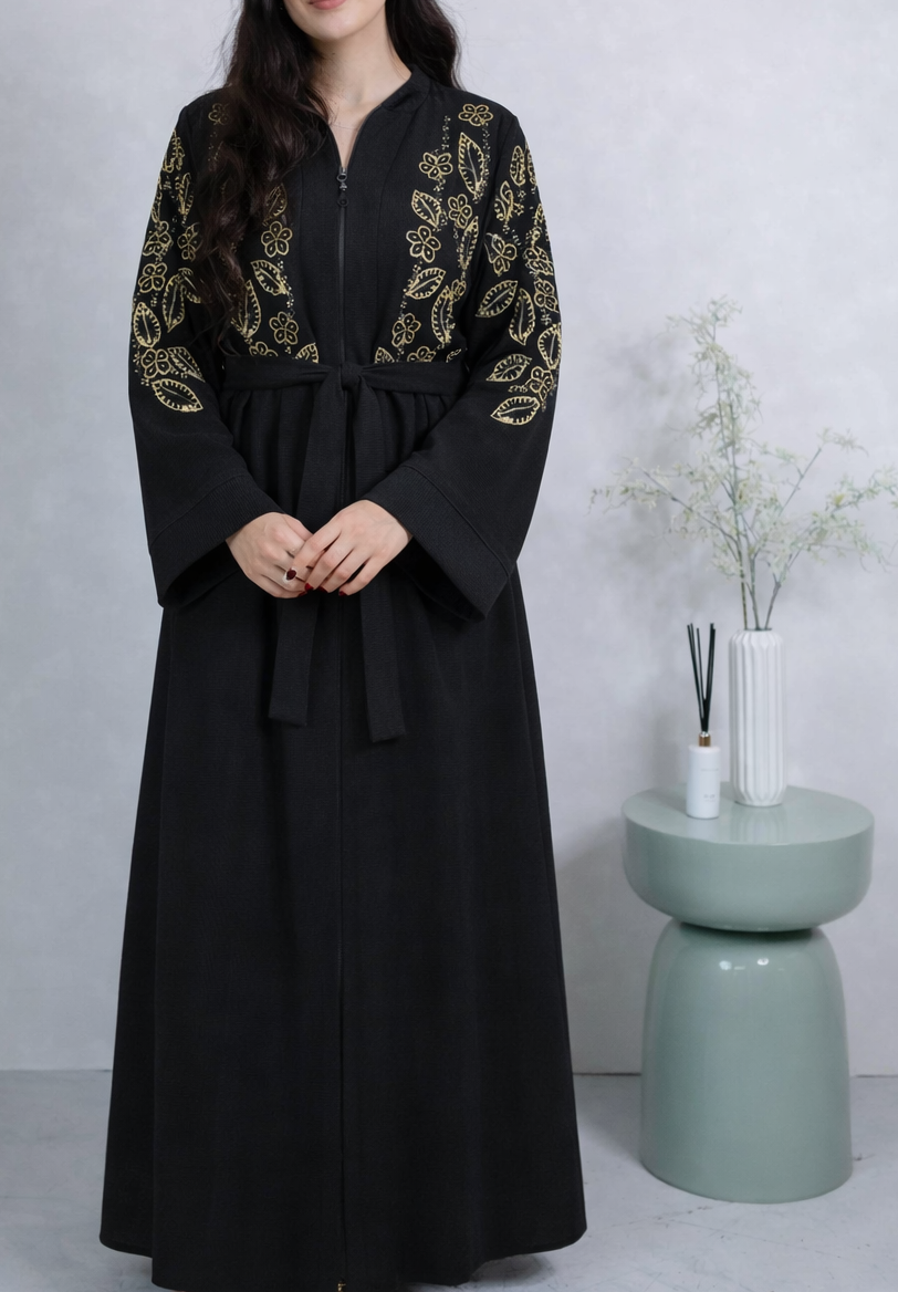 Turkish Beaded Abaya in Black