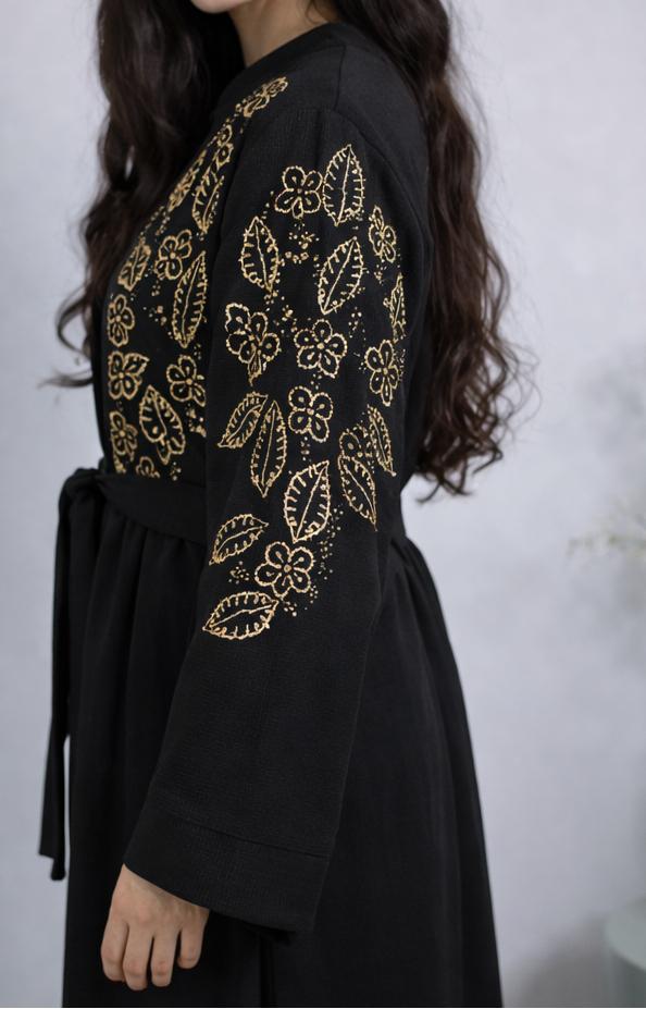 Turkish Beaded Abaya in Black