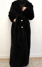 Aria Fur Longline Coat In Black