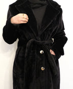 Aria Fur Longline Coat In Black