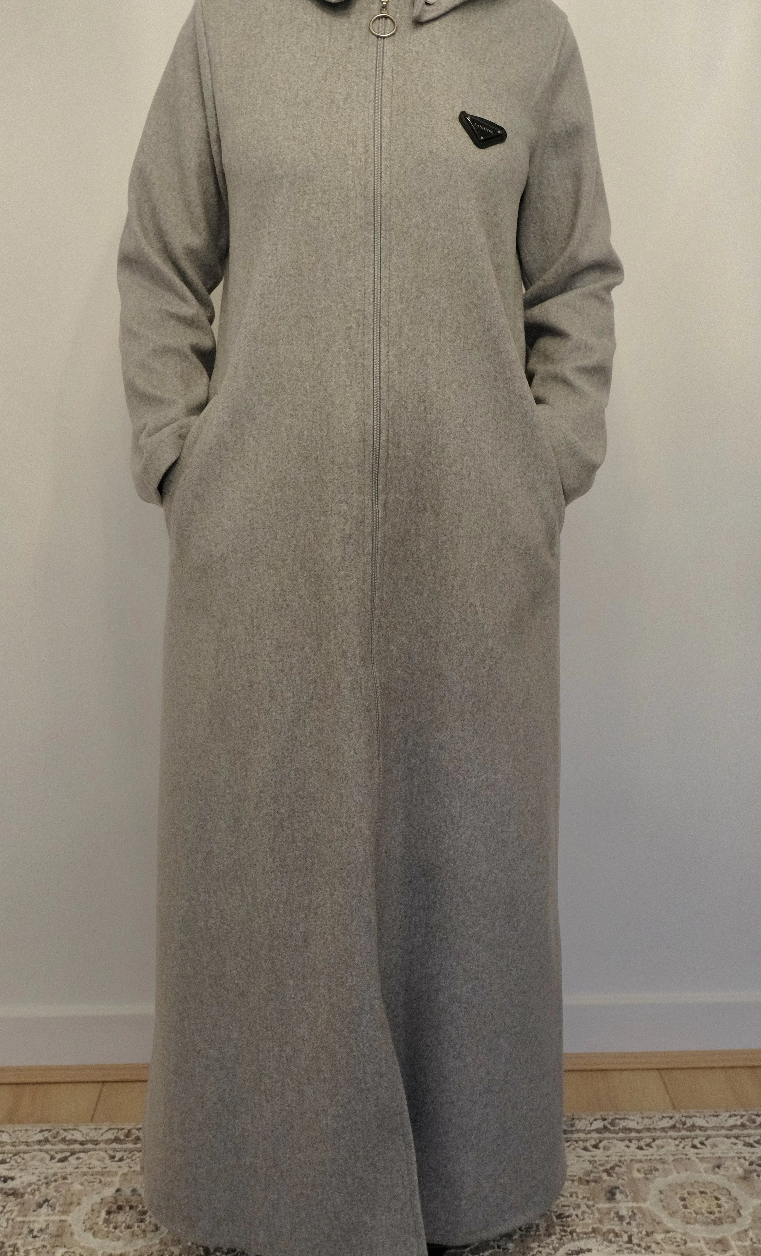 Ziena longline Zip coat with hood- Grey