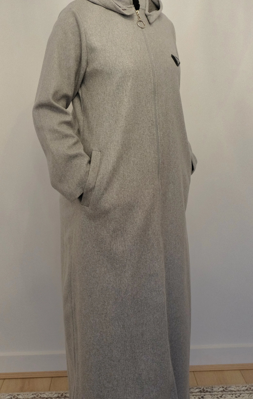Ziena longline Zip coat with hood- Grey