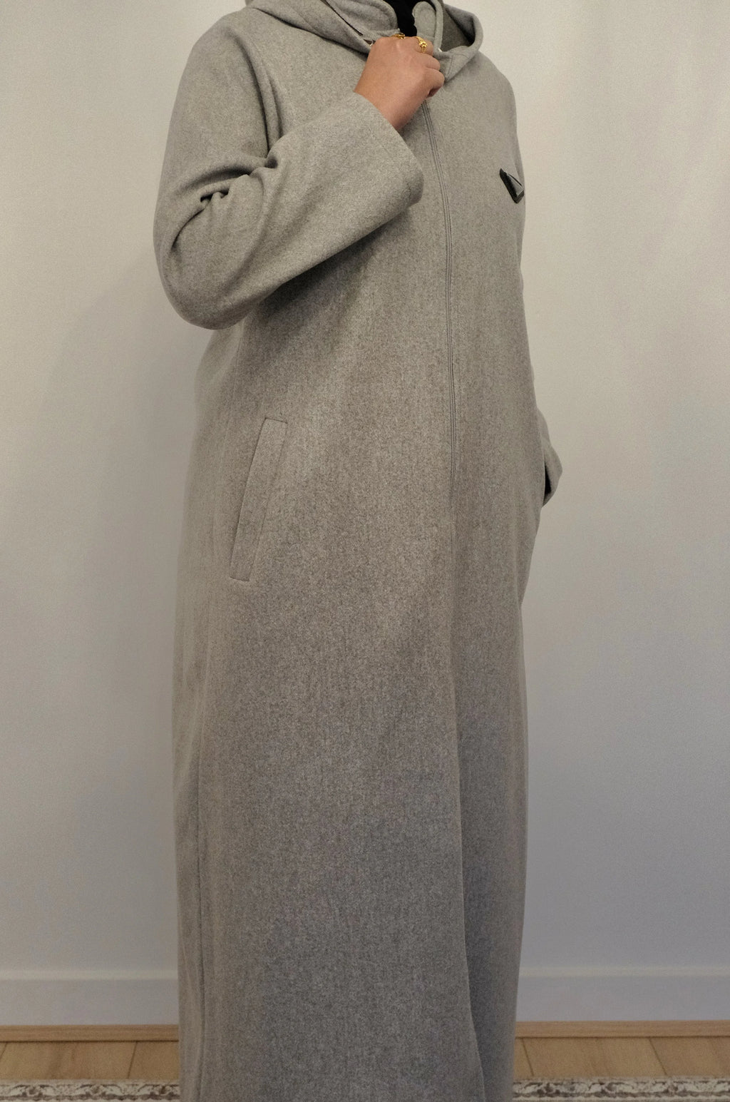 Ziena longline Zip coat with hood- Grey
