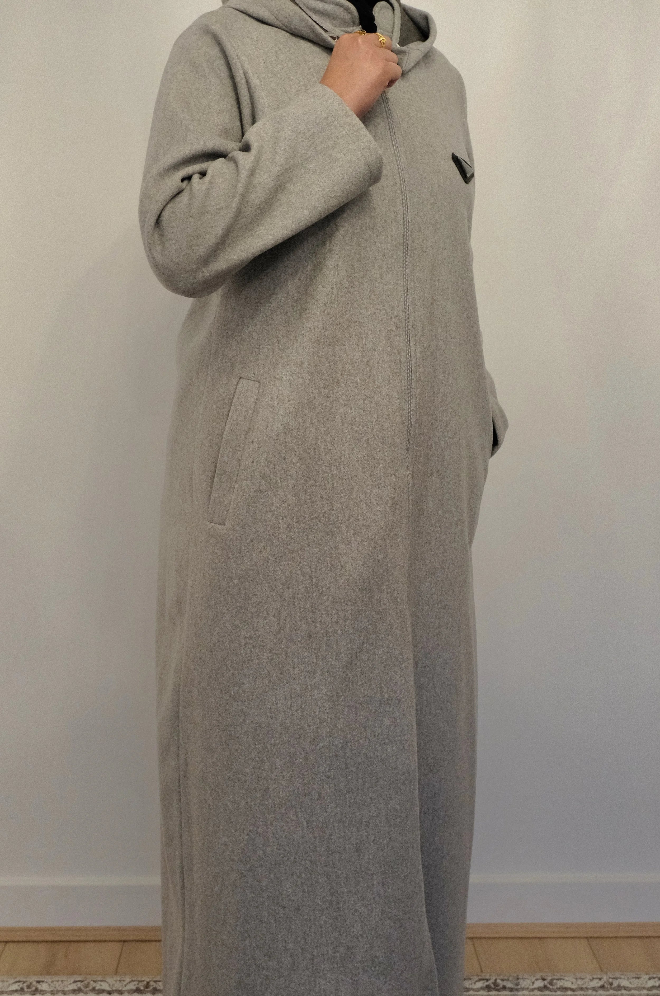 Ziena longline Zip coat with hood- Grey