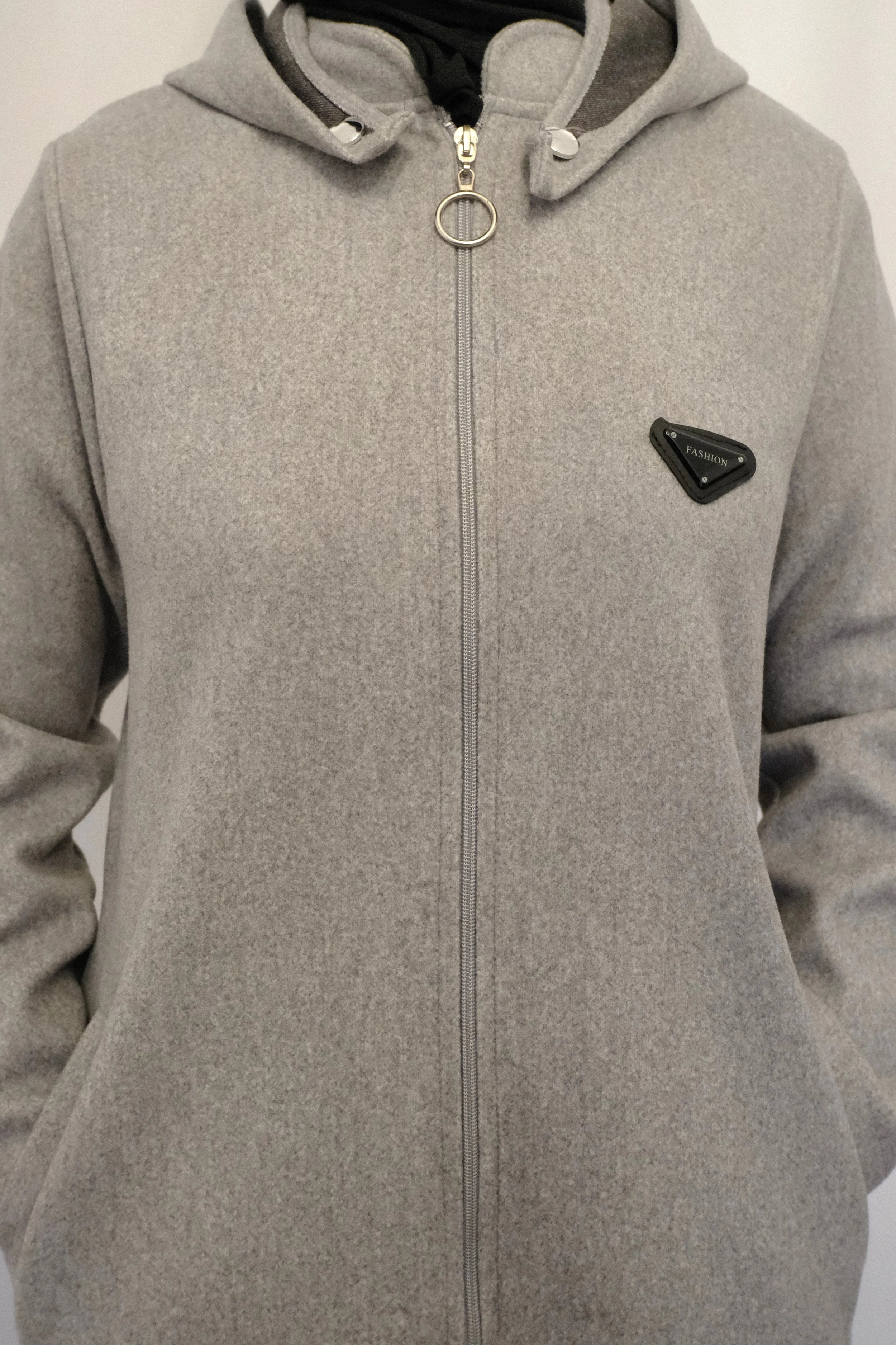 Ziena longline Zip coat with hood- Grey