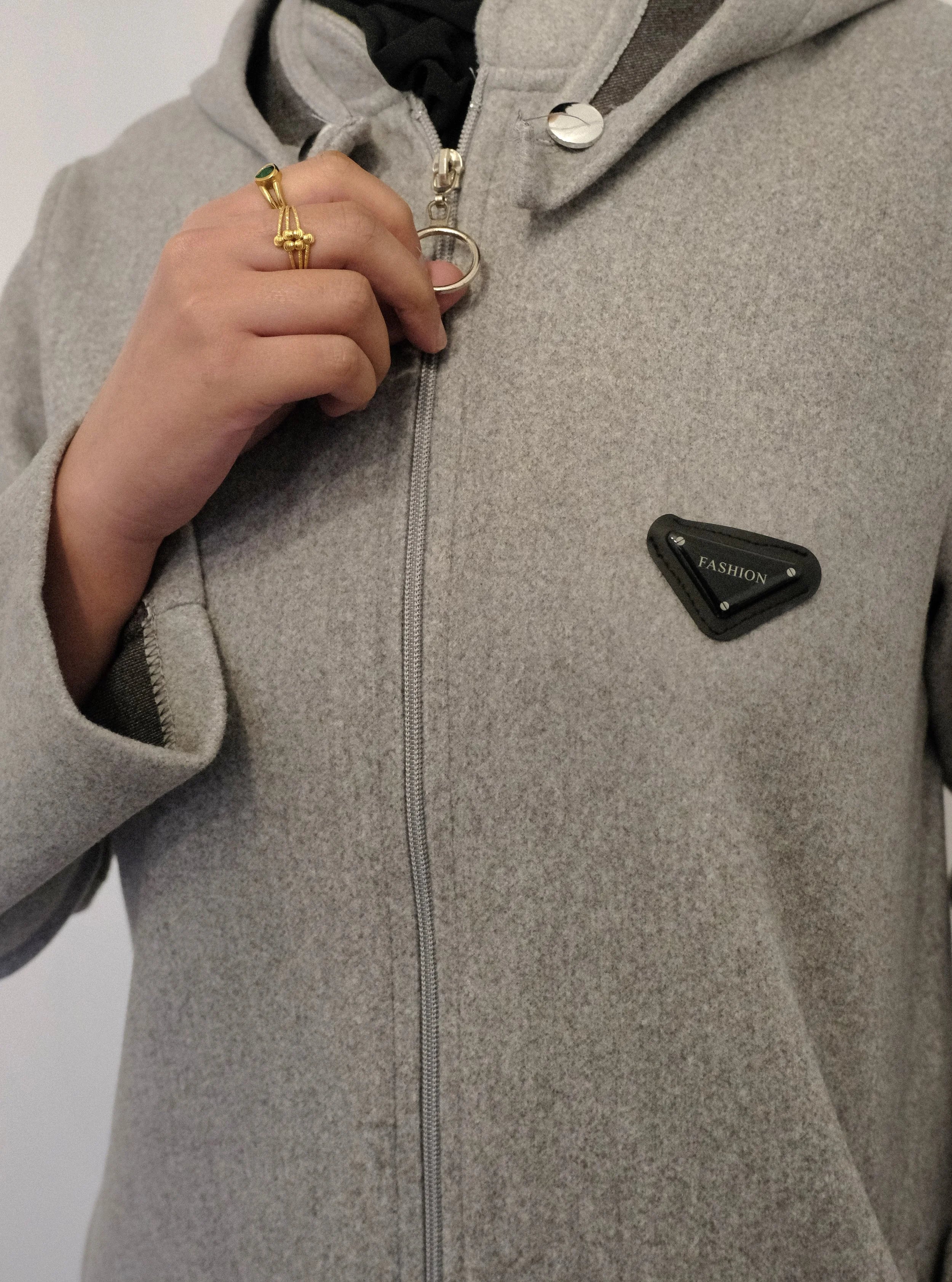 Ziena longline Zip coat with hood- Grey