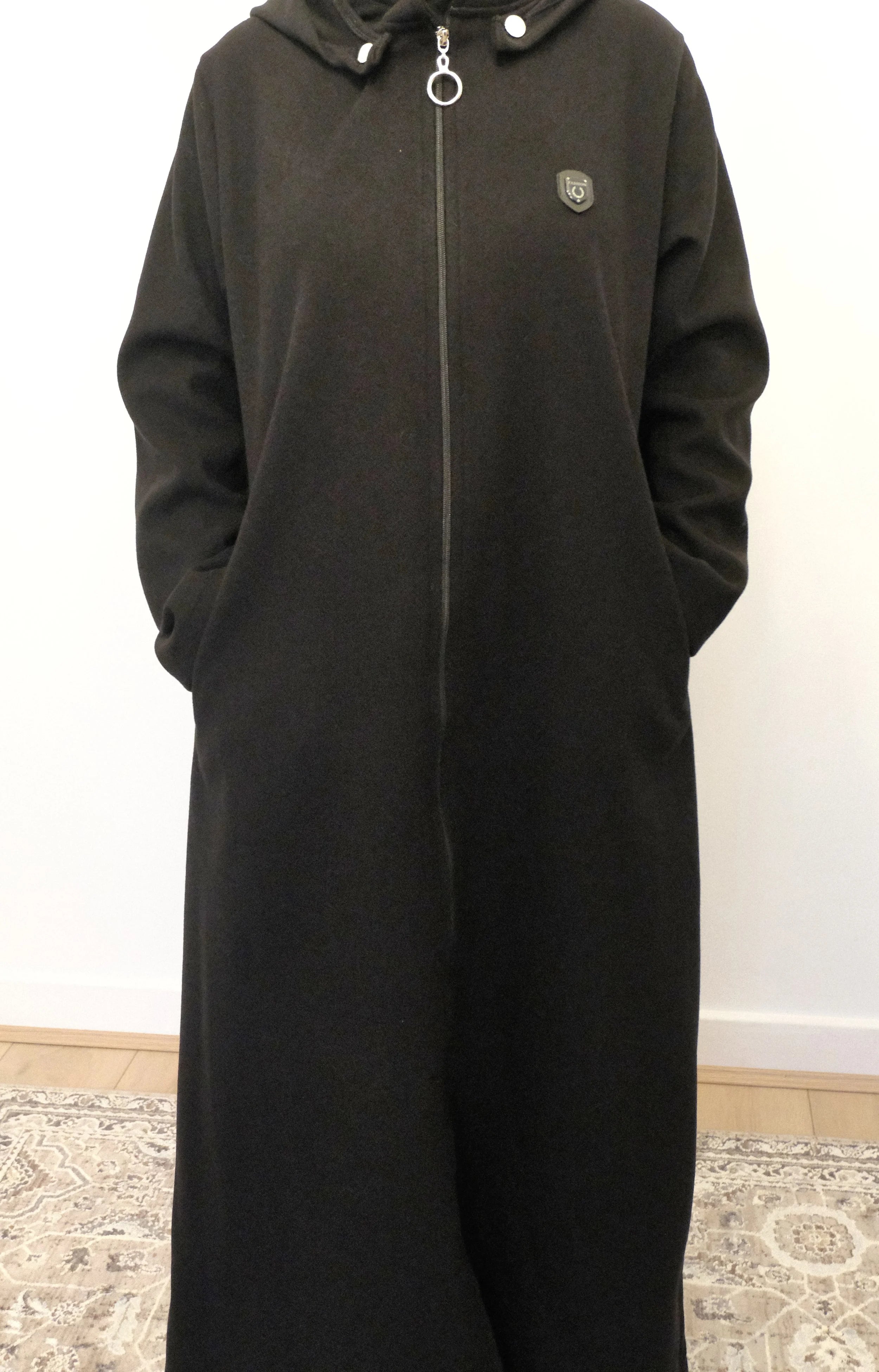 Ziena longline Zip coat with hood- Black