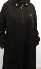 Ziena longline Zip coat with hood- Black