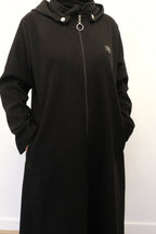 Ziena longline Zip coat with hood- Black