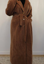 Aria Fur Longline Coat In Brown