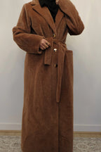 Aria Fur Longline Coat In Brown