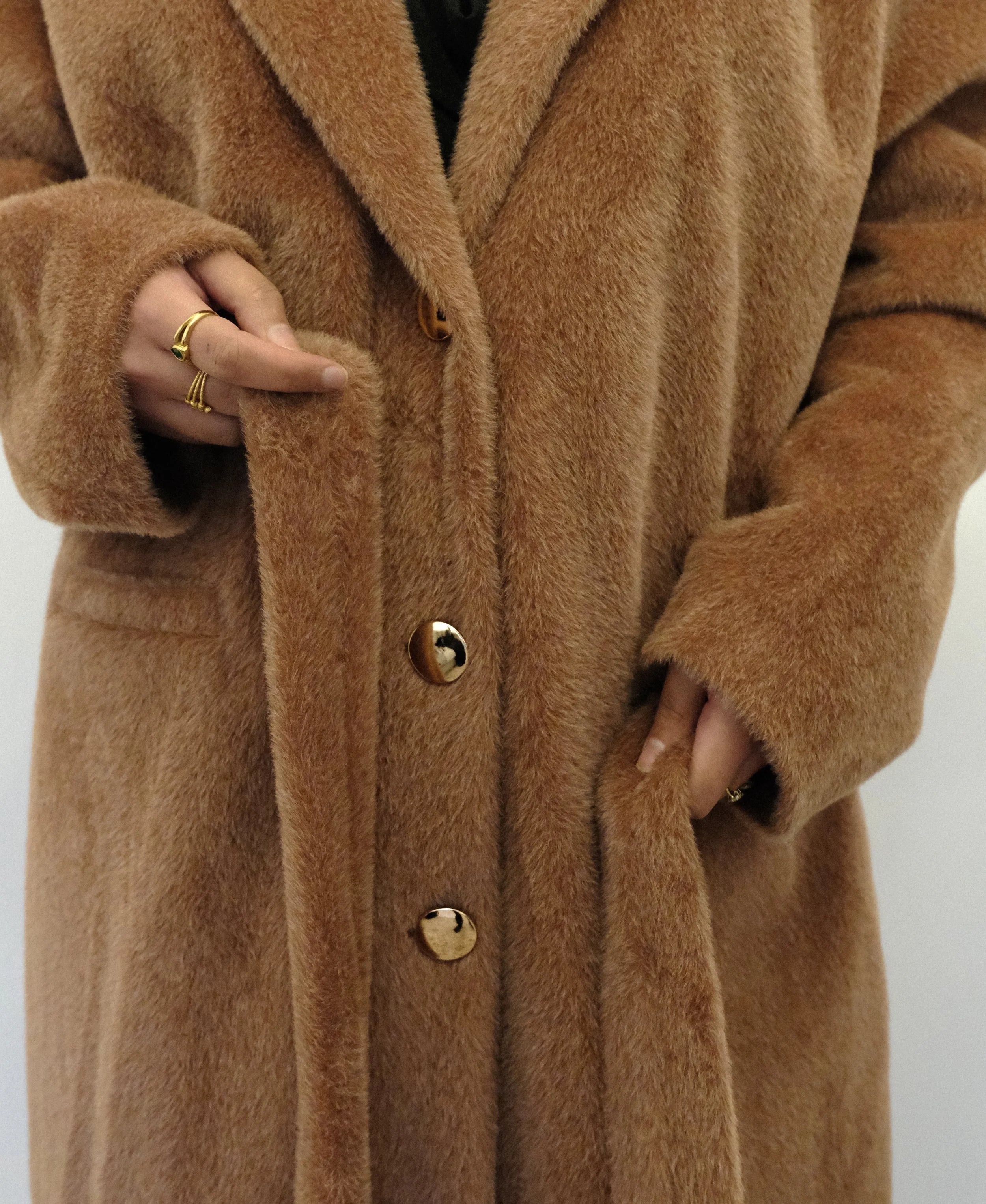 Aria Fur Longline Coat In Brown