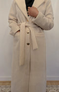 Aria Fur Longline Coat In Cream