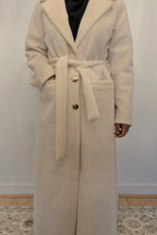 Aria Fur Longline Coat In Cream