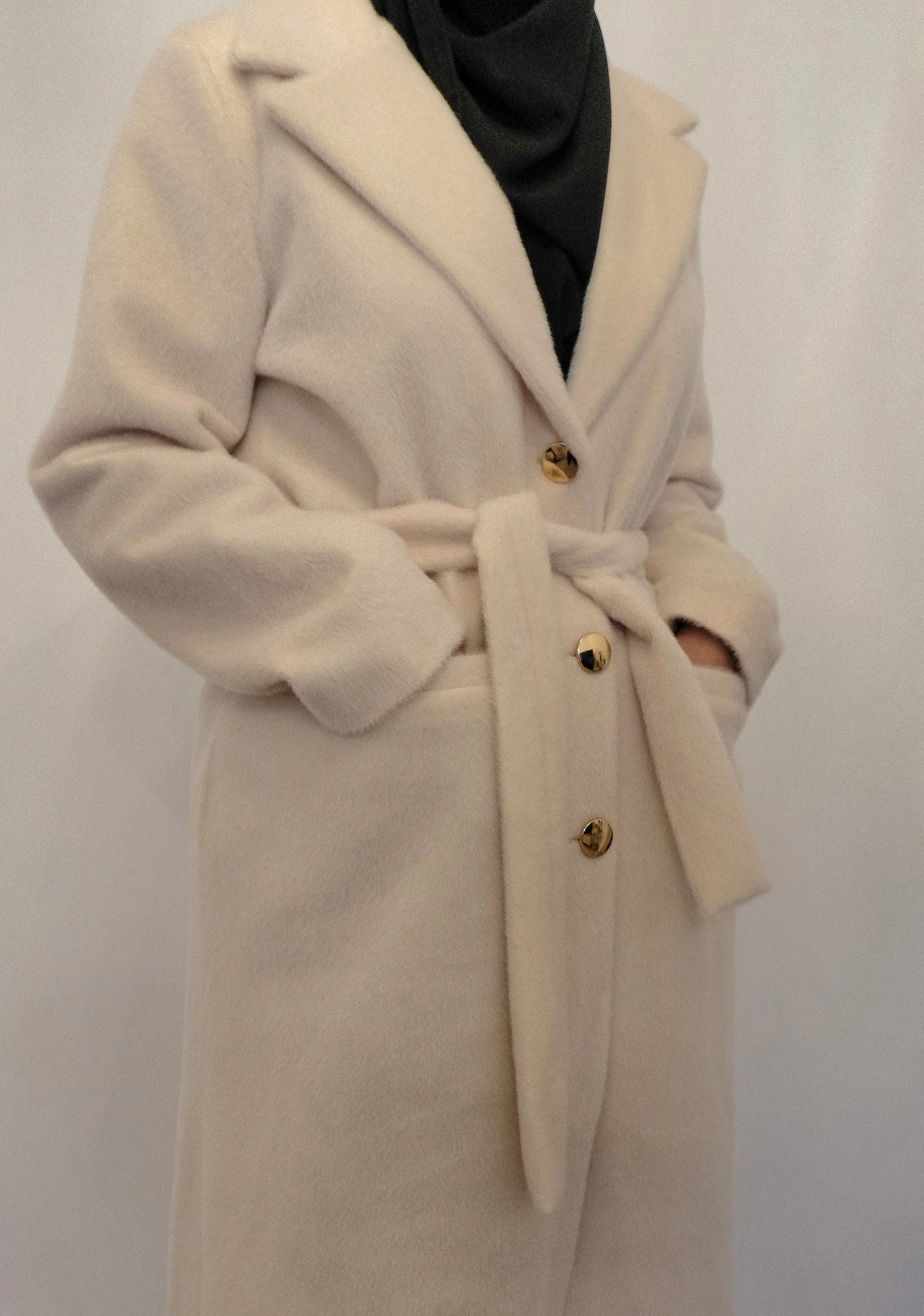 Aria Fur Longline Coat In Cream