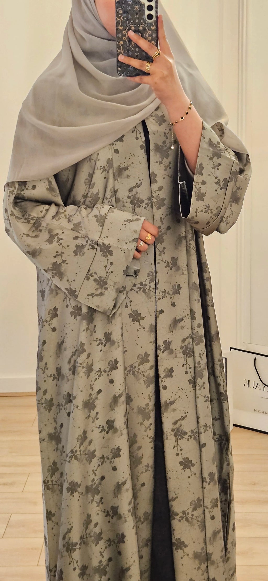 Jacquard Pattern Abaya In Green