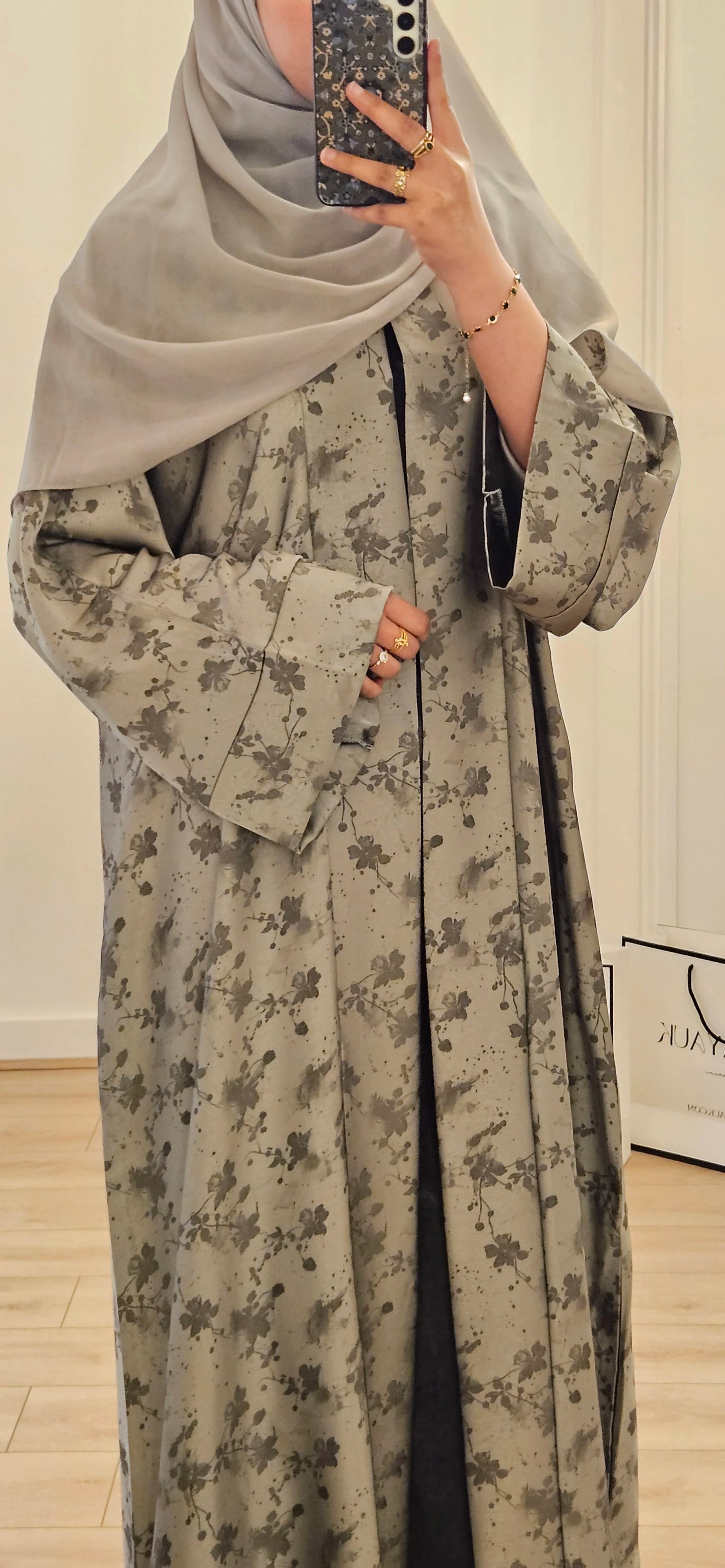 Jacquard Pattern Abaya In Green