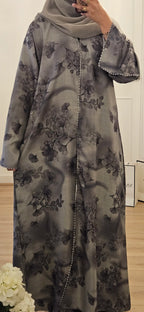Jacquard Abaya in Grey