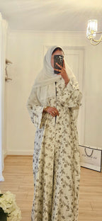 Jacquard Pattern Abaya In White