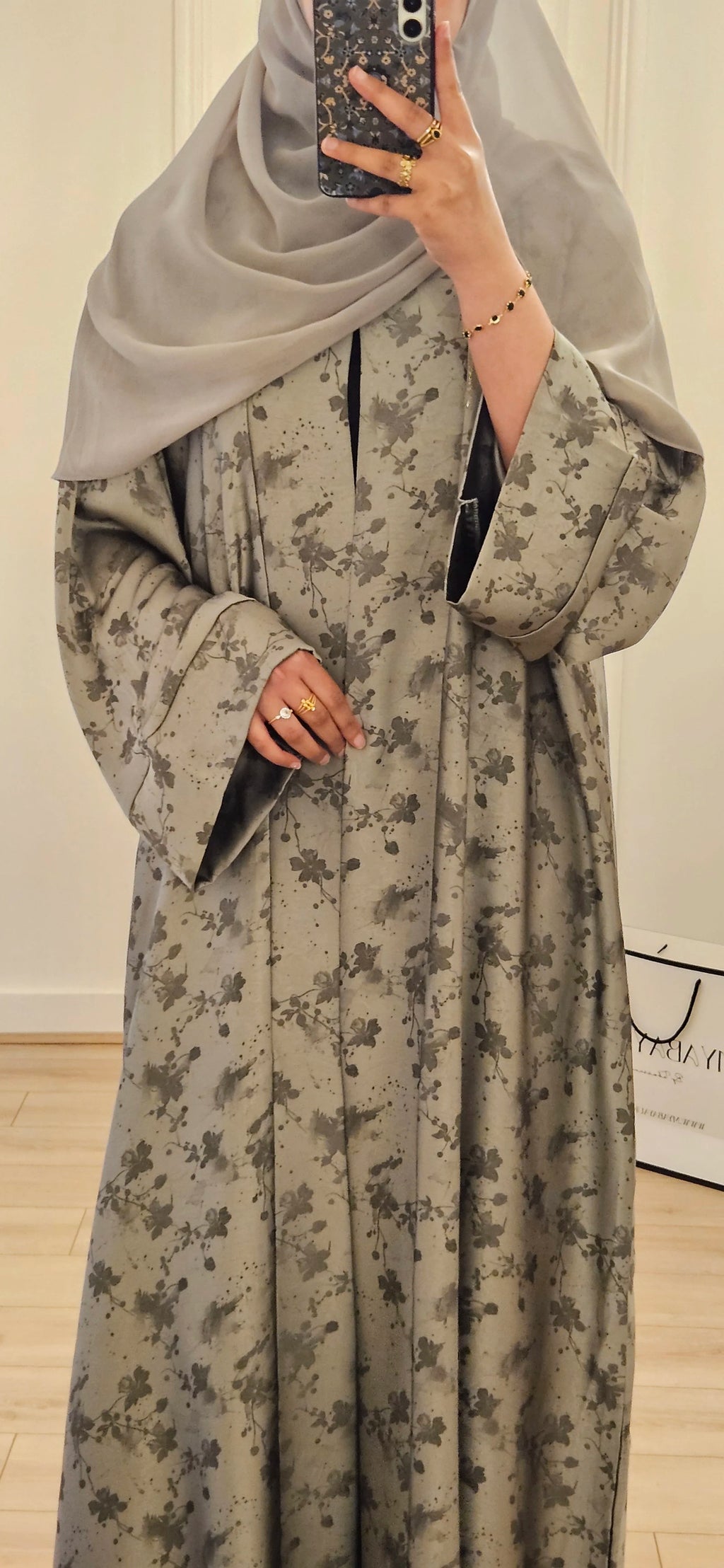 Jacquard Pattern Abaya In Green