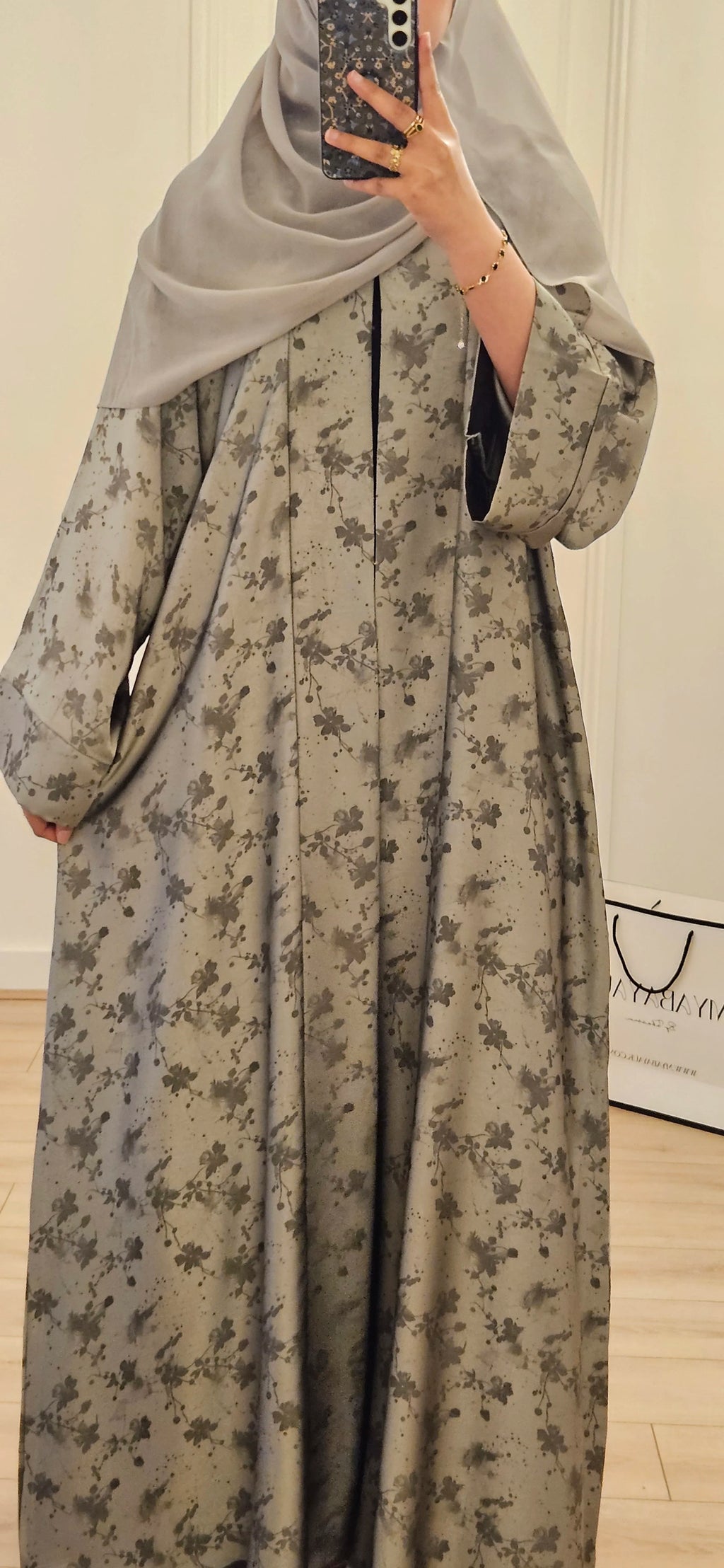 Jacquard Pattern Abaya In Green