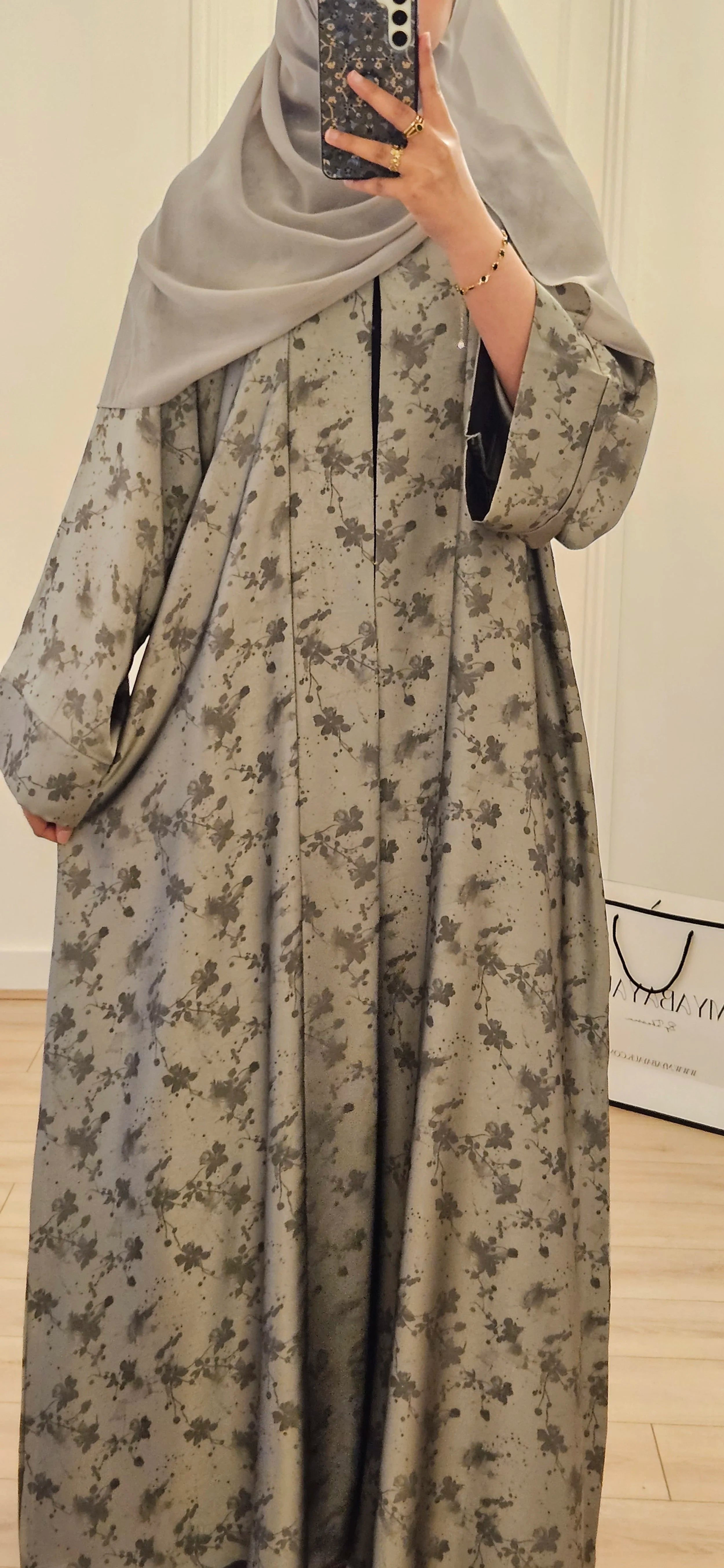 Jacquard Pattern Abaya In Green