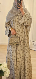 Jacquard Pattern Abaya In Beige