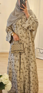 Jacquard Pattern Abaya In Beige