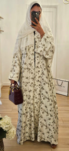 Jacquard Pattern Abaya In White