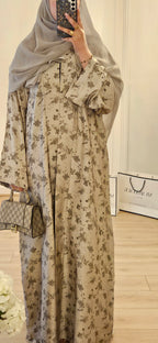 Jacquard Pattern Abaya In Beige