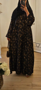 Jacquard Pattern Abaya In Black
