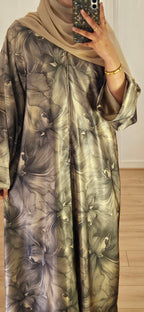 Closed Floral Abaya In Beige