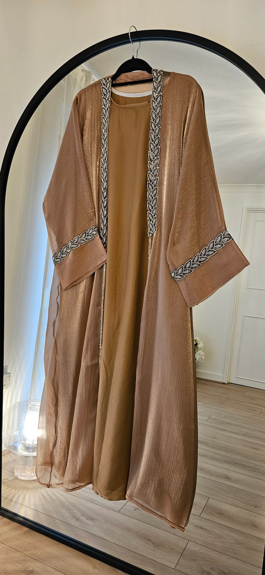 Shimmer Leaf Abaya - Gold