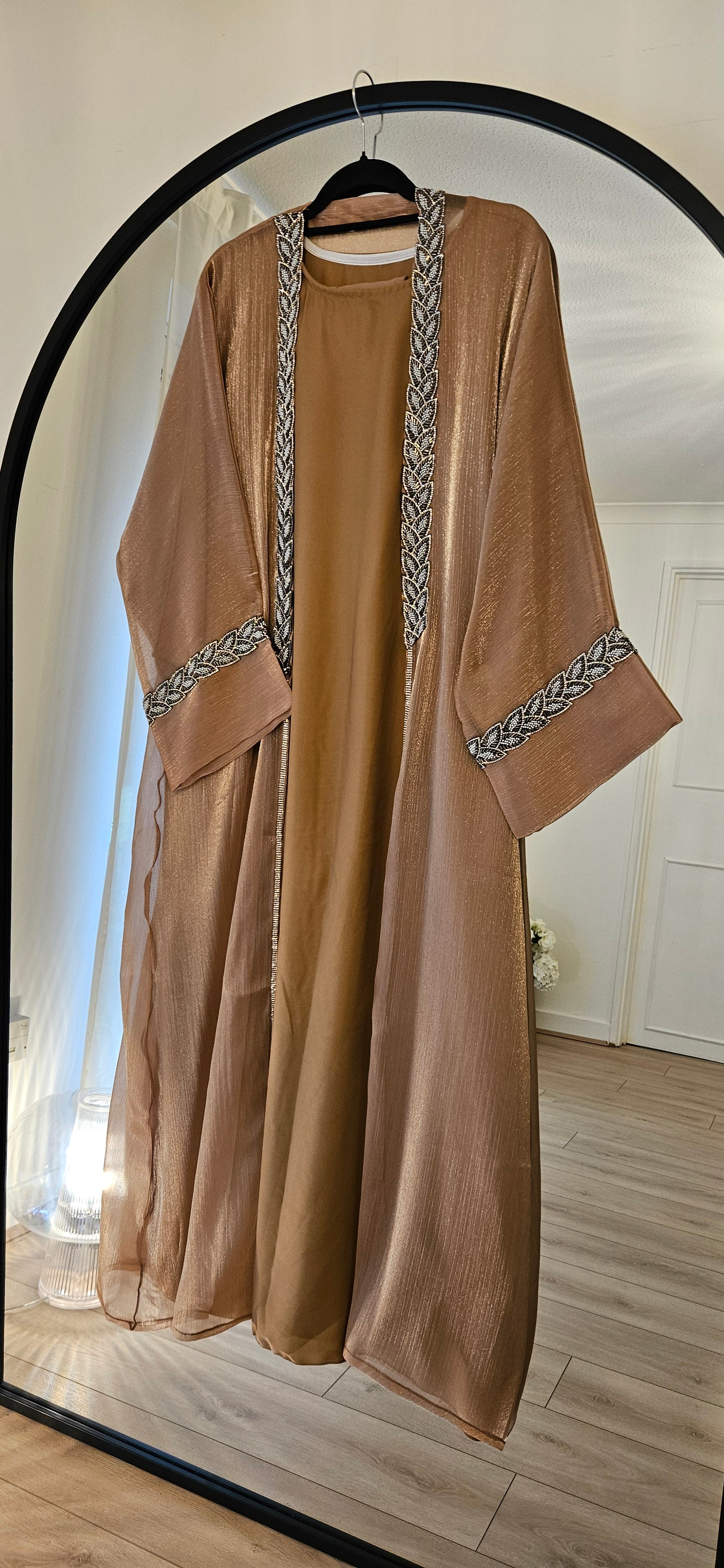 Shimmer Leaf Abaya - Gold