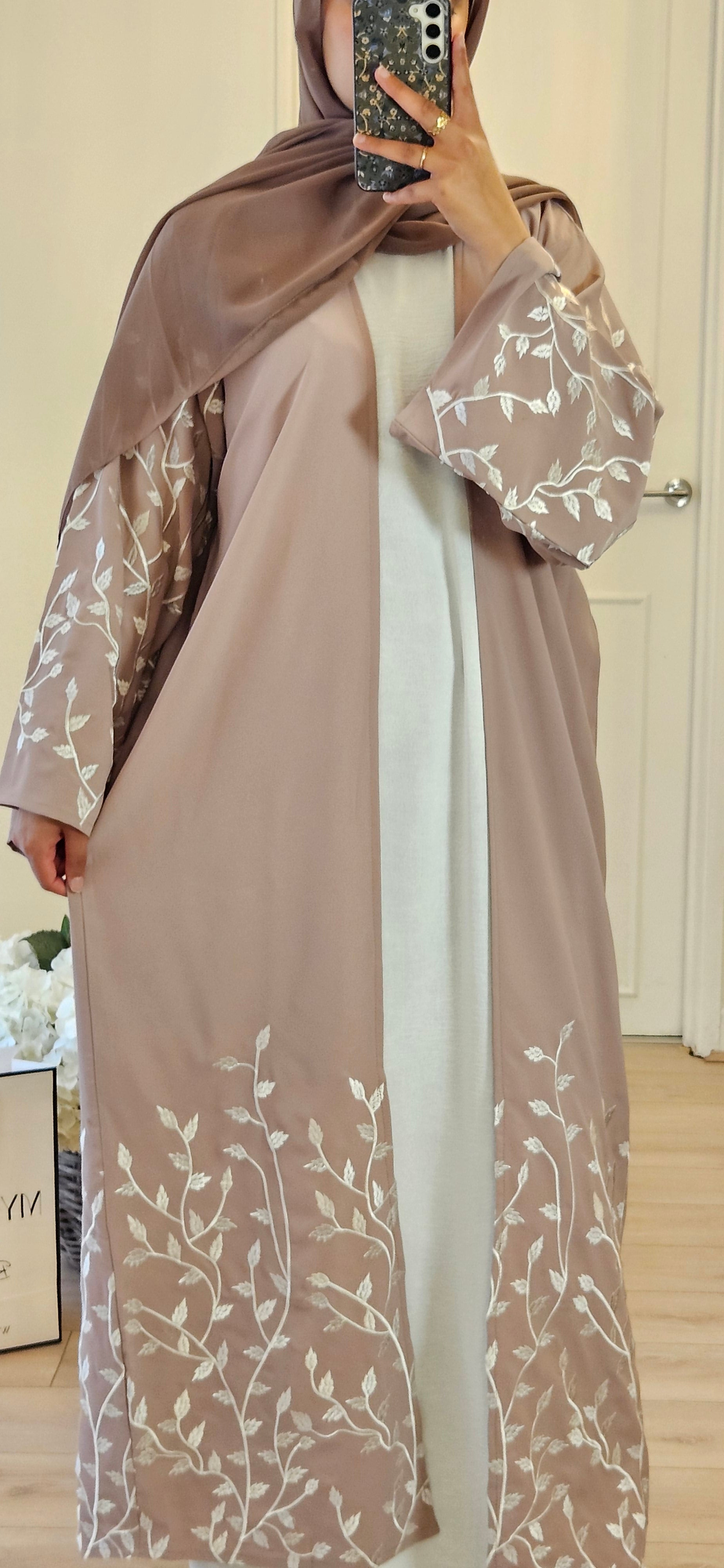 Pink Leaf Abaya In Pink