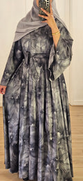 Floral Umbrella Abaya in Grey