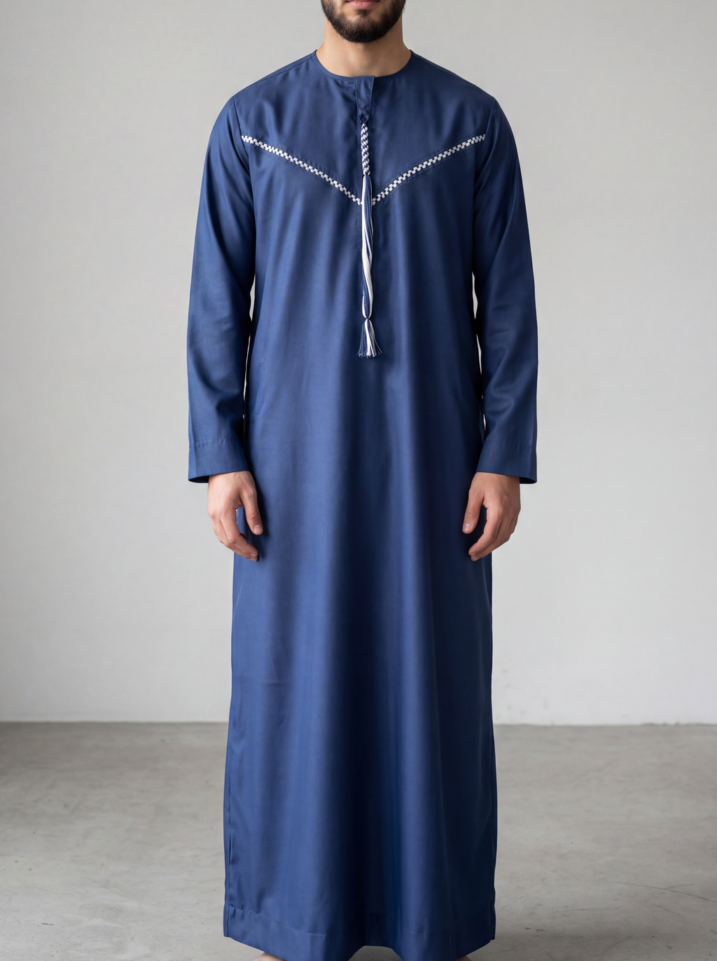 Men's Embroidery Navy Blue Thobe