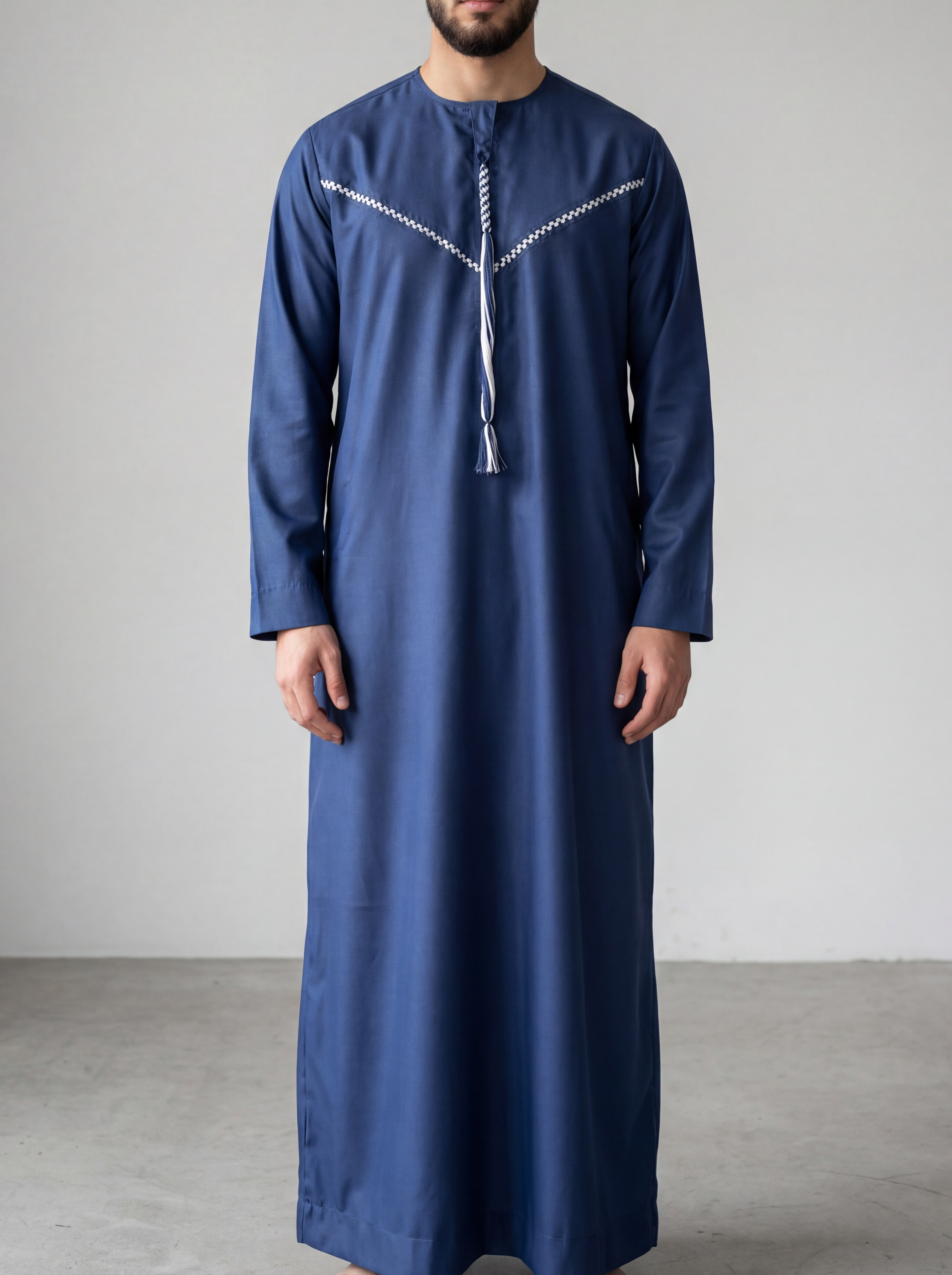 Men's Embroidery Navy Blue Thobe