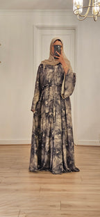 Floral Umbrella Abaya In Beige