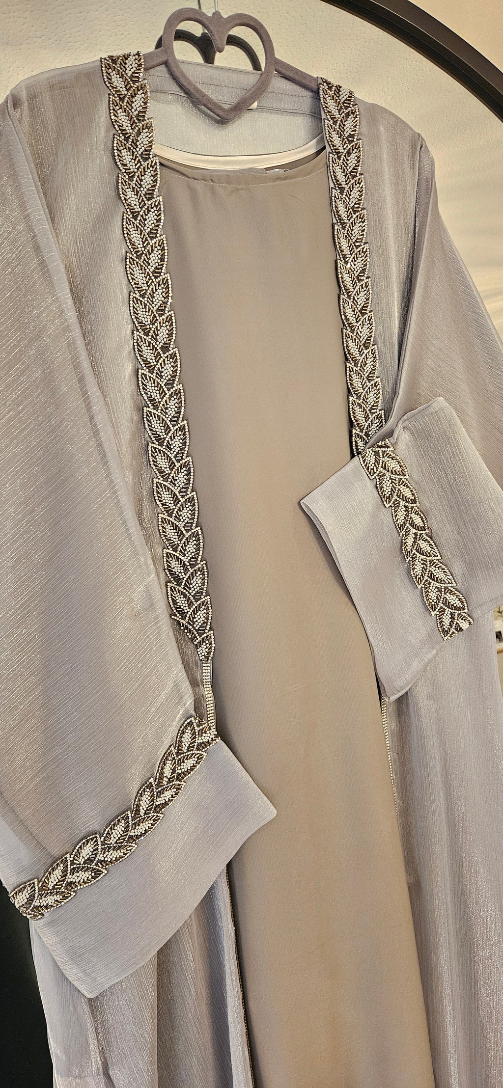 Shimmer Leaf Abaya - silver
