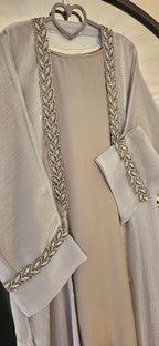 Shimmer Leaf Abaya - silver