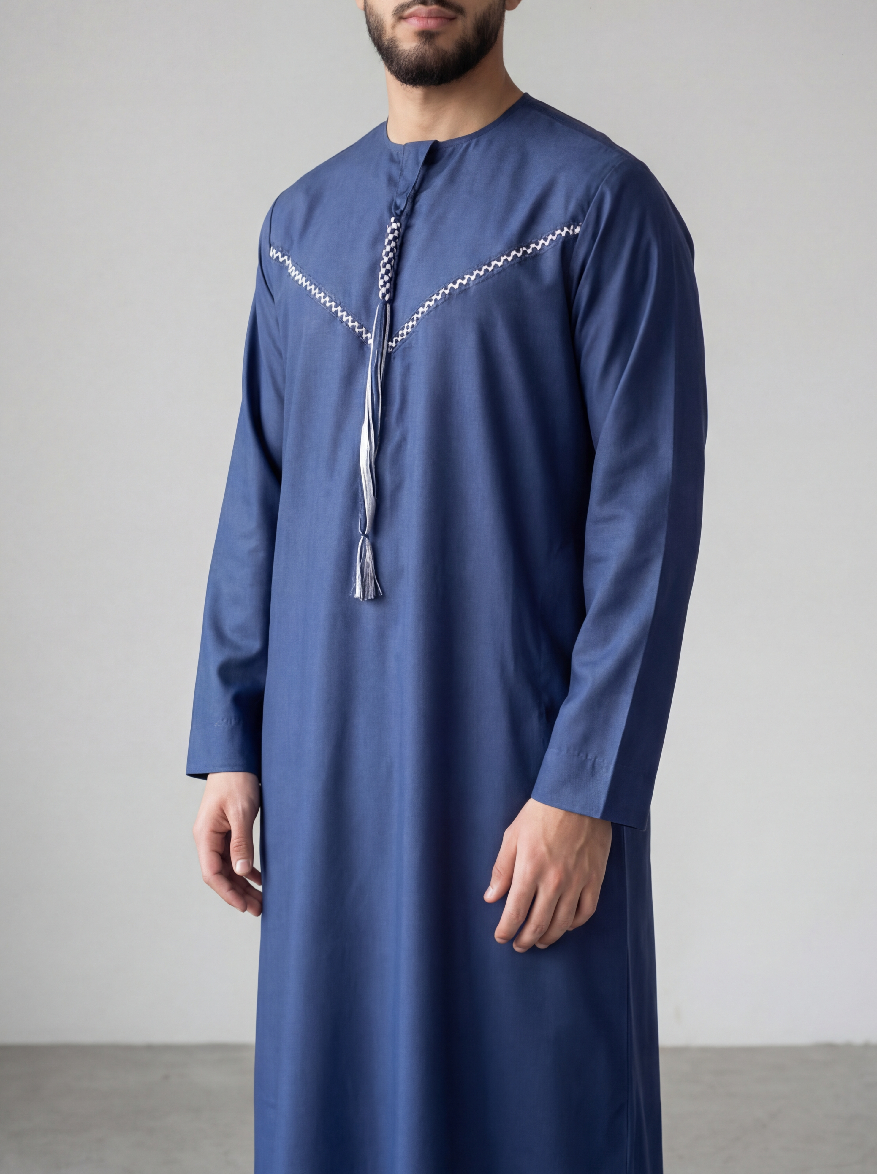 Men's Embroidery Navy Blue Thobe