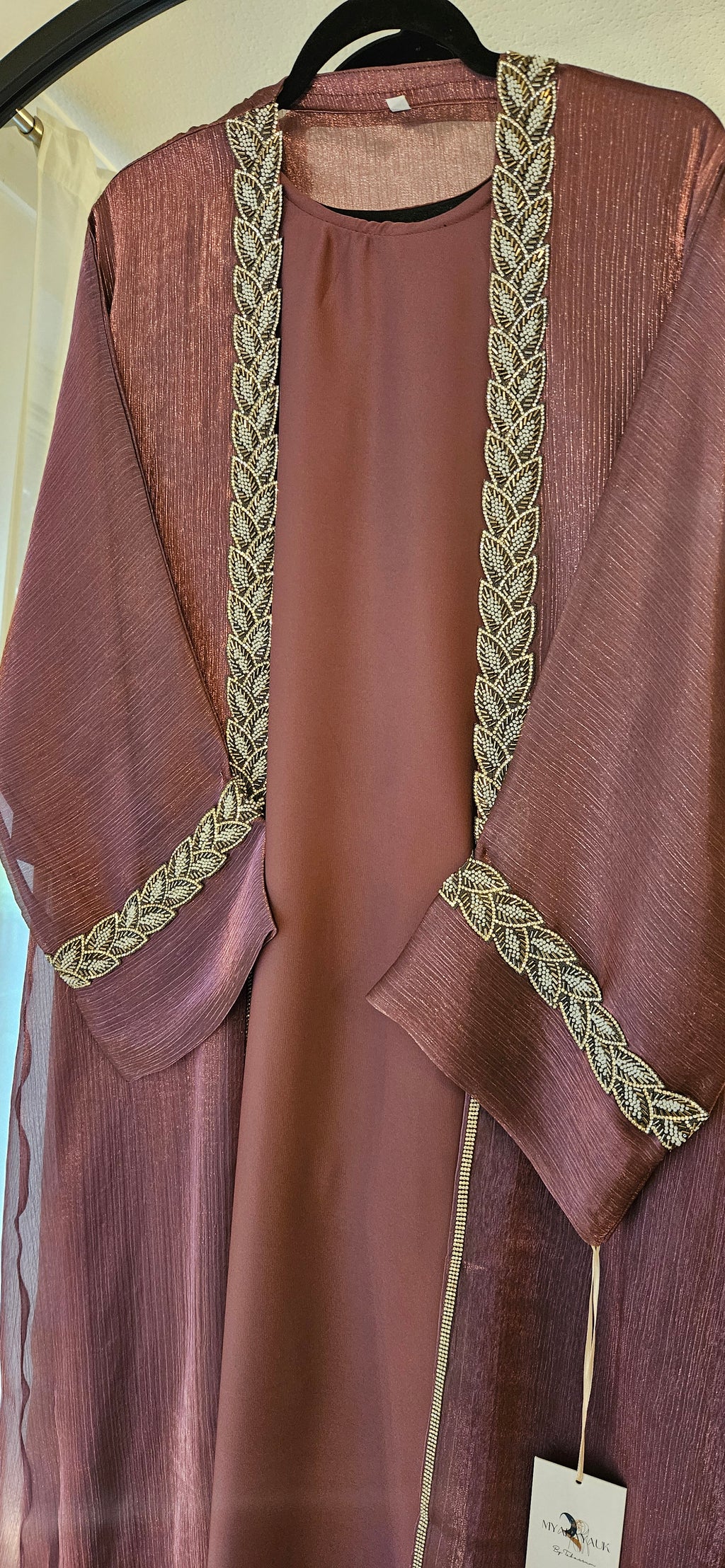 Shimmer Leaf Abaya - Purple