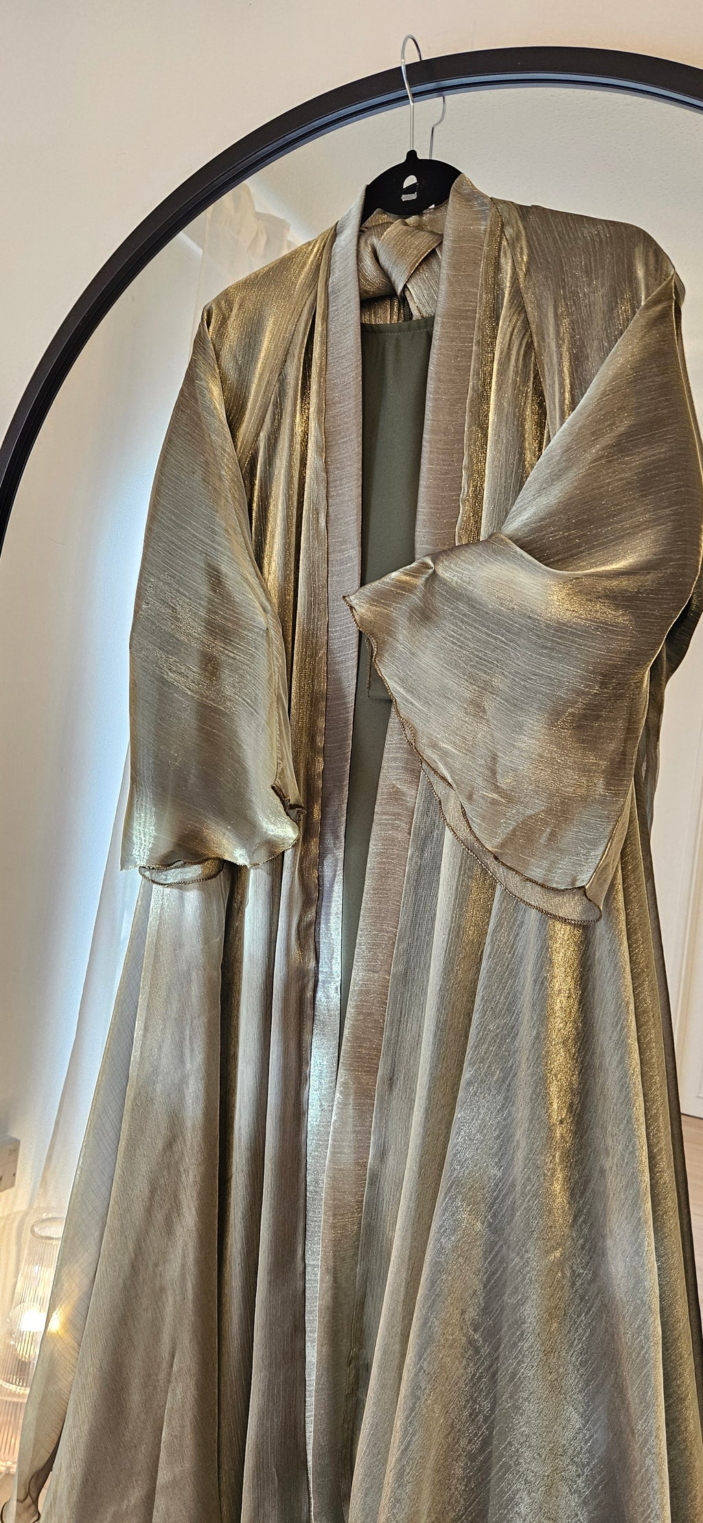 Shimmer Green Abaya With Slip Dress
