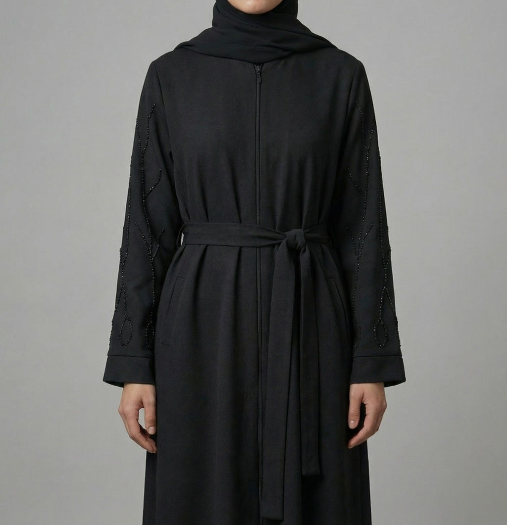 Turkish Flower Abaya in Black
