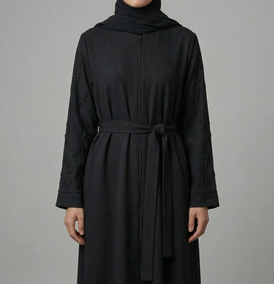 Turkish Flower Abaya in Black