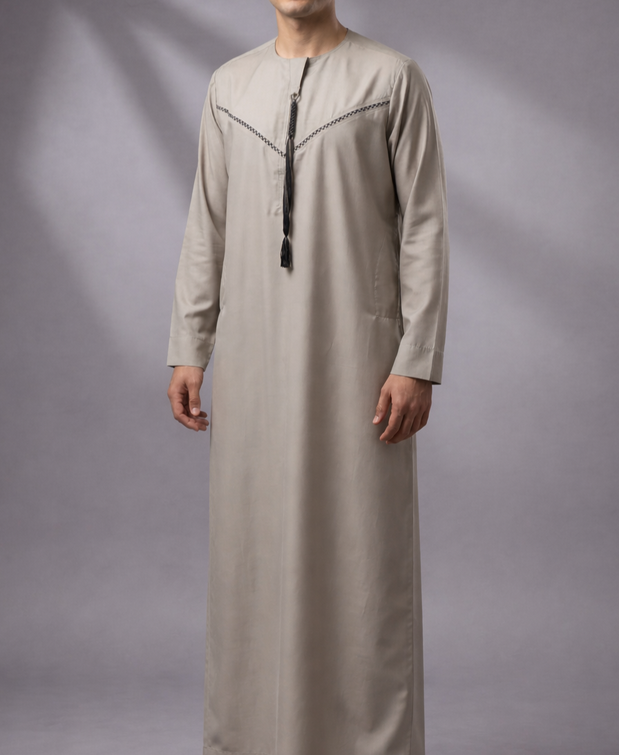 Men's Embroidery Taupe Thobe