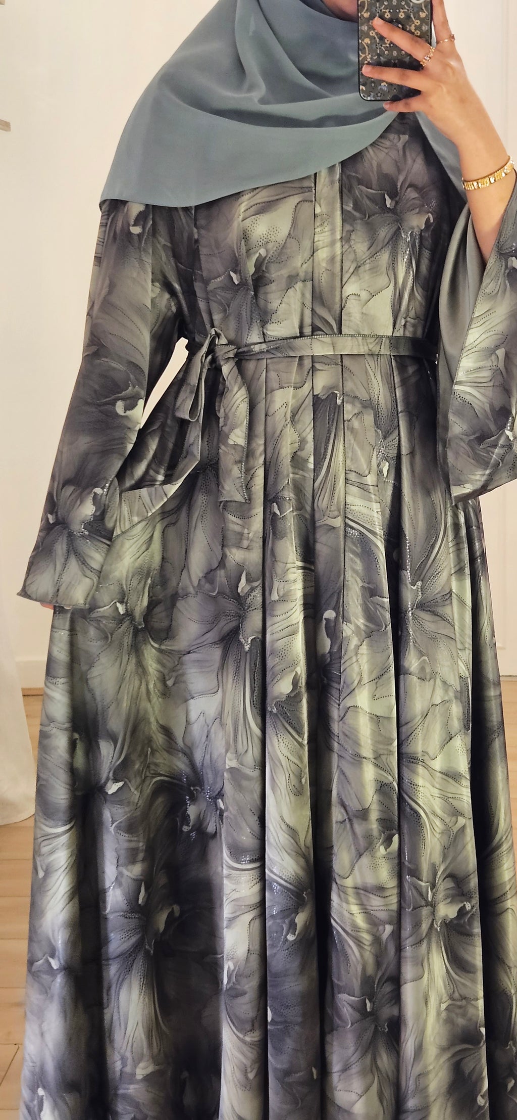 Floral Umbrella Abaya In Green