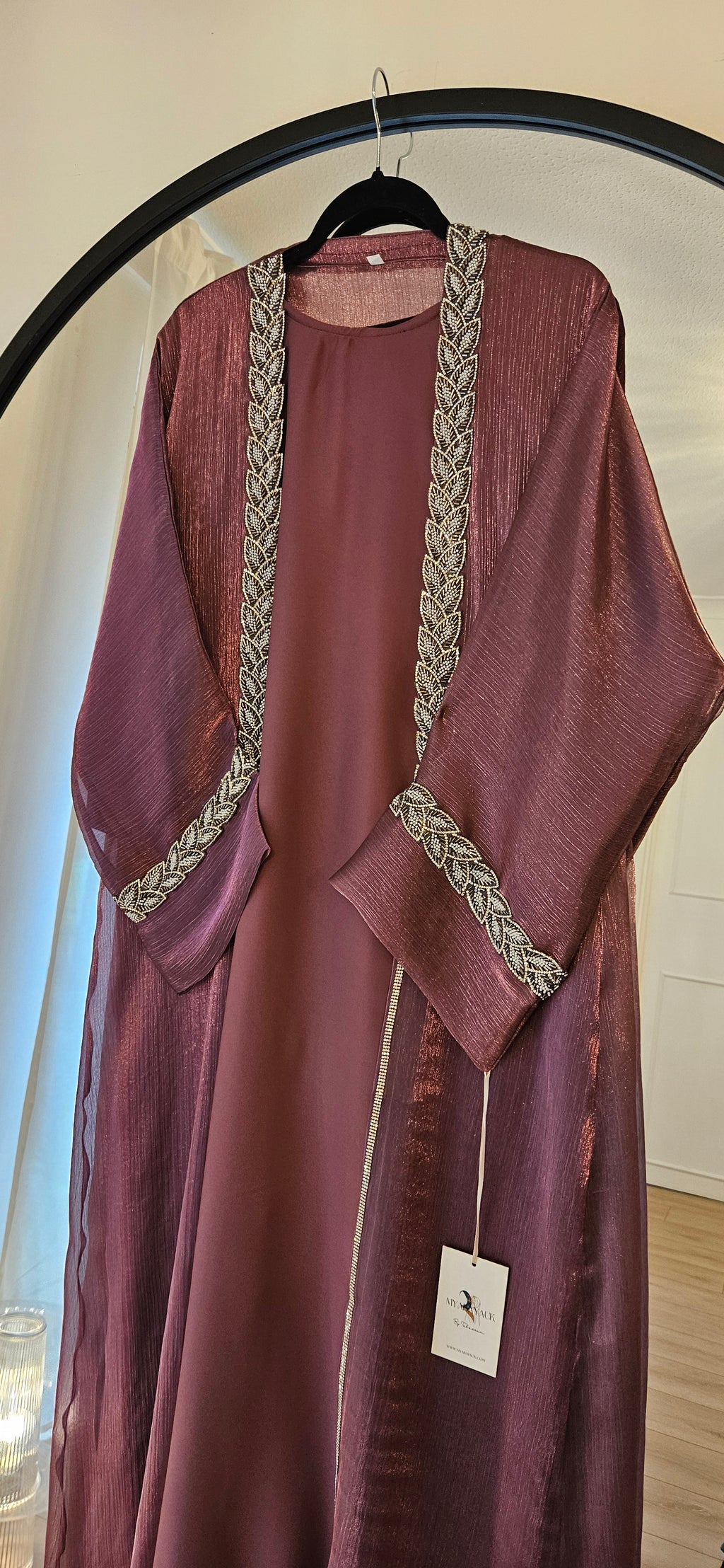 Shimmer Leaf Abaya - Purple